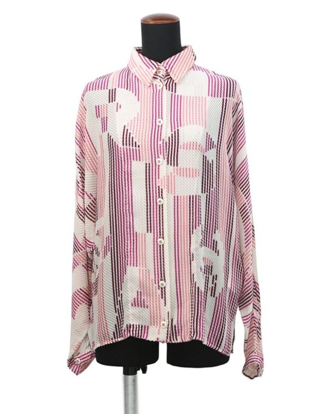 Chanel Shirt CC Logo Button Viscose Silk 38 Top Long Sleeve